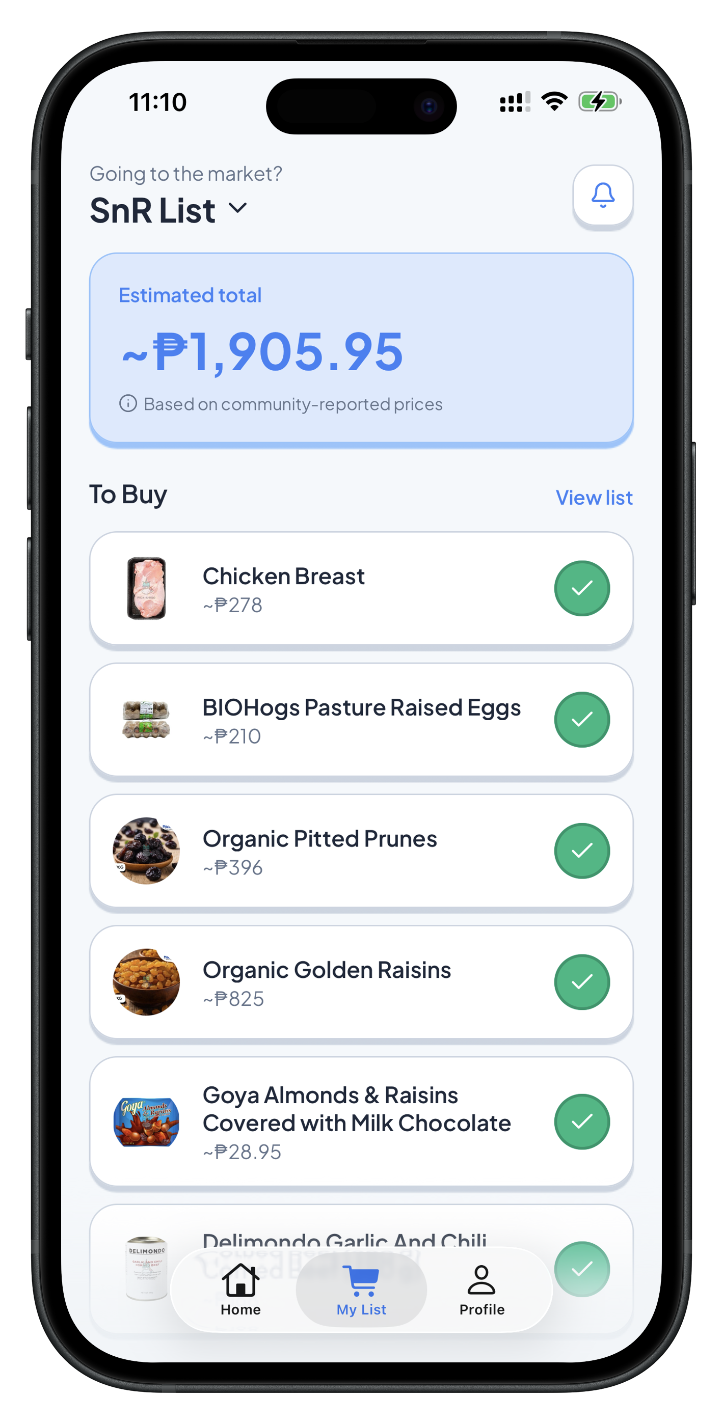 Listo active grocery list