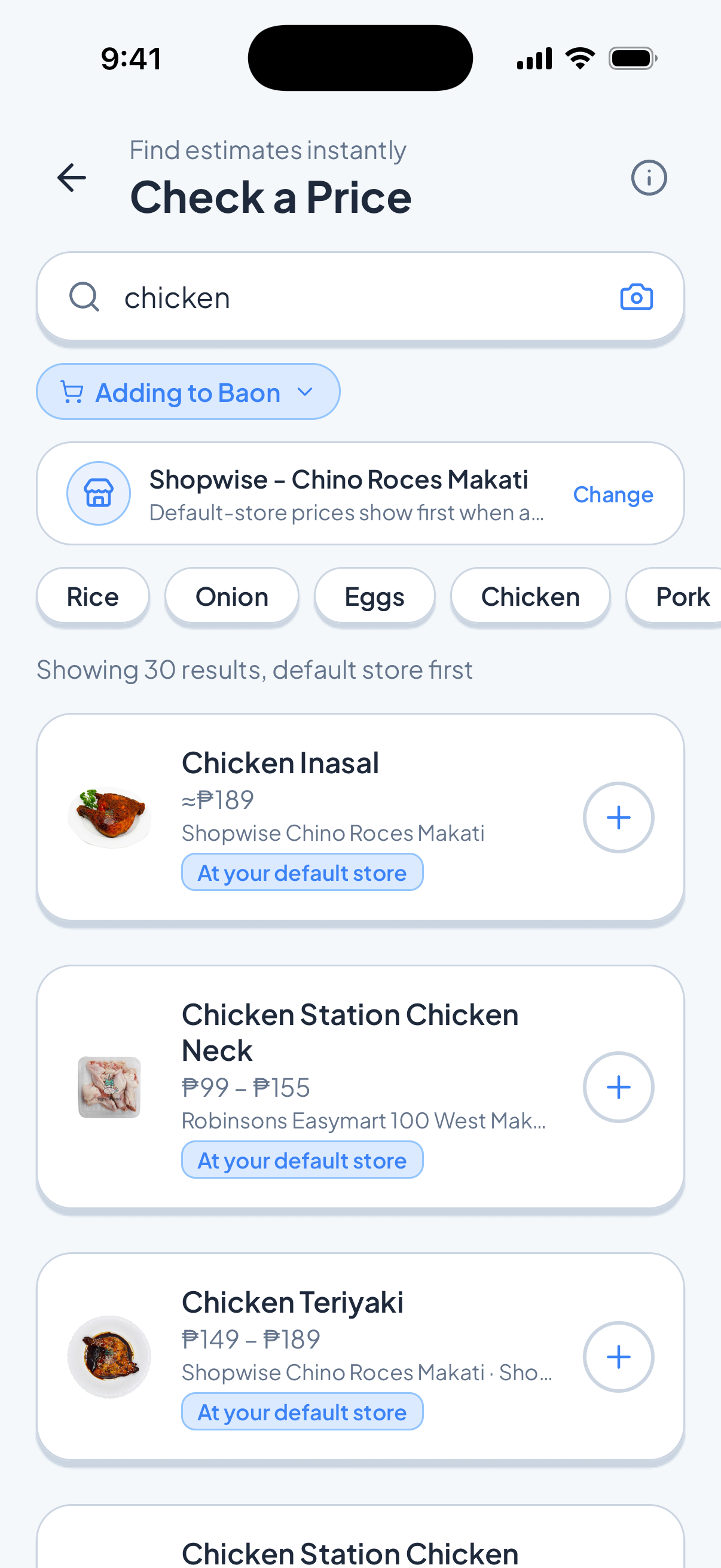 Listo price search results with ranges